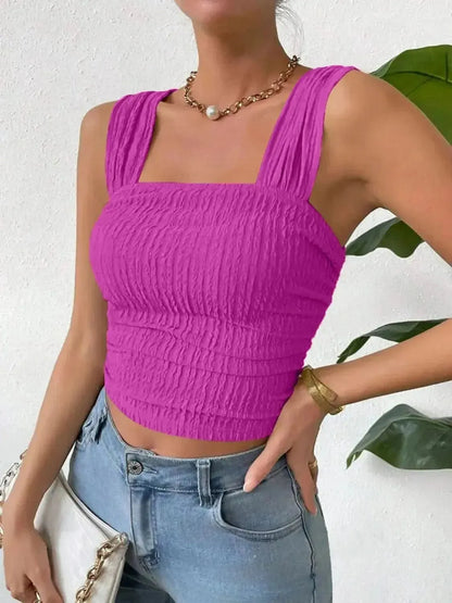 Textured Square Neck Wide Strap Tank - Bad Moms Club