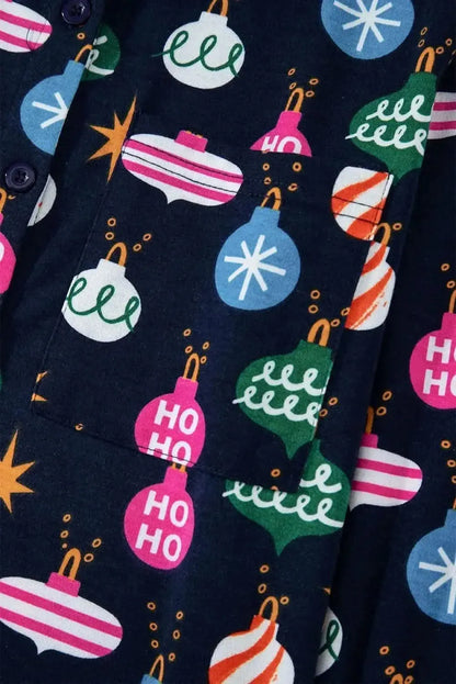 Christmas Lights Print Collared Neck Top and Pants Set - Bad Moms Club