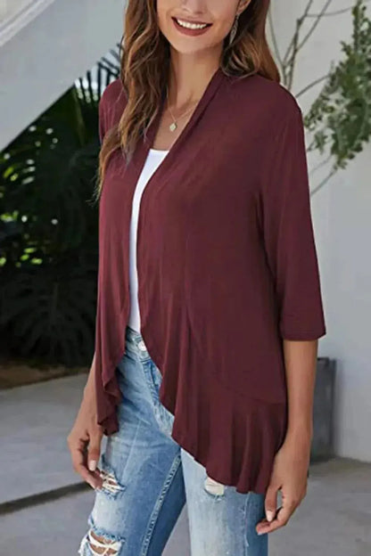 Open Front Ruffle Trim Cardigan - Bad Moms Club