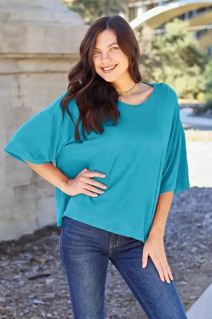 Basic Bae Full Size Round Neck Drop Shoulder T-Shirt - Bad Moms Club