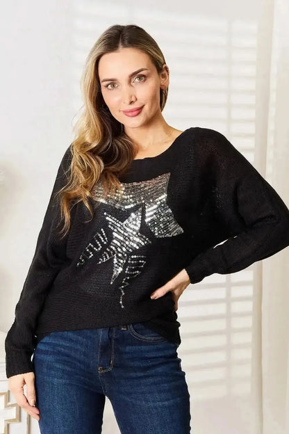 Sequin Graphic Dolman Sleeve Knit Top - Bad Moms Club