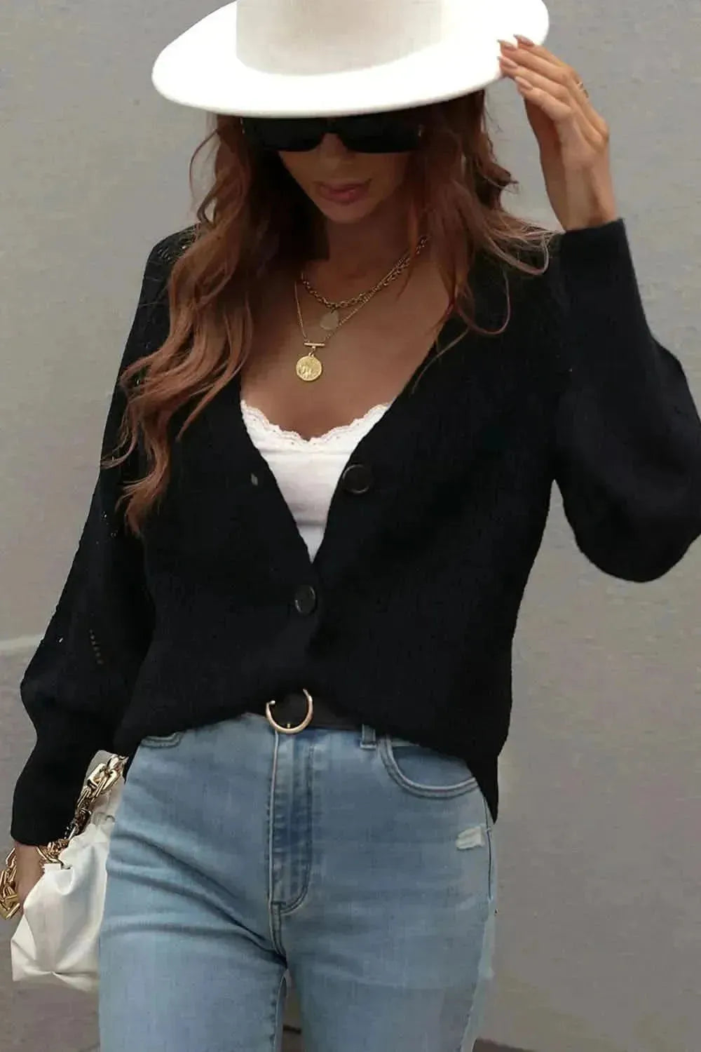 Rib-Knit Plunge Raglan Sleeve Cardigan - Bad Moms Club