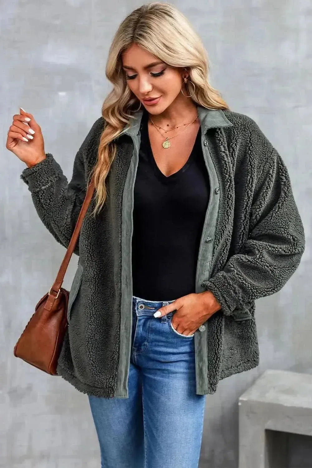 Collared Neck Drop Shoulder Jacket - Bad Moms Club