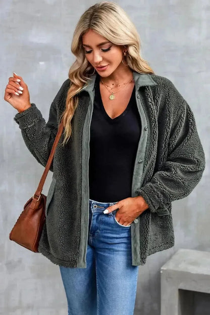 Collared Neck Drop Shoulder Jacket - Bad Moms Club
