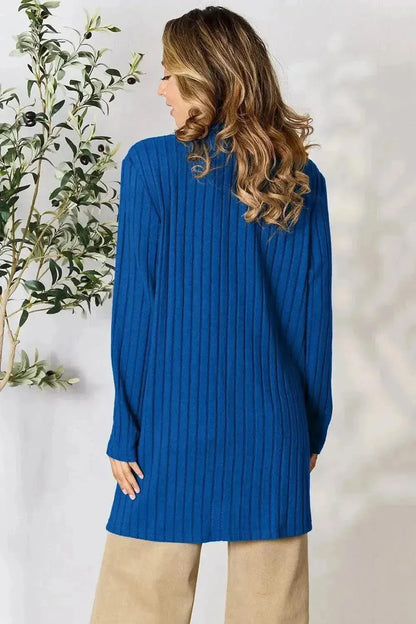 Basic Bae Full Size Ribbed Open Front Cardigan with Pockets - Bad Moms Club