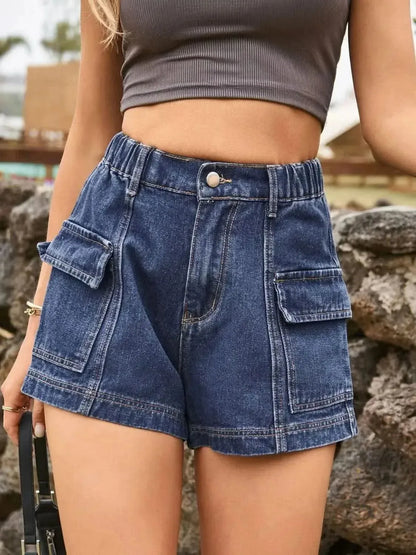High Waist Denim Shorts with Pockets - Bad Moms Club