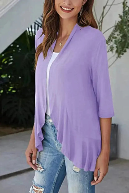 Open Front Ruffle Trim Cardigan - Bad Moms Club