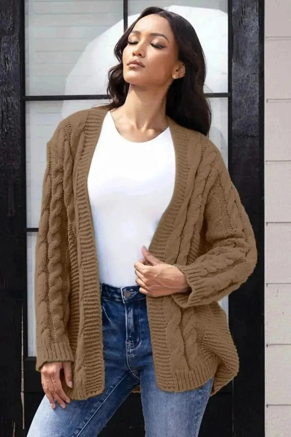 Open Front Cable-Knit Cardigan - Bad Moms Club