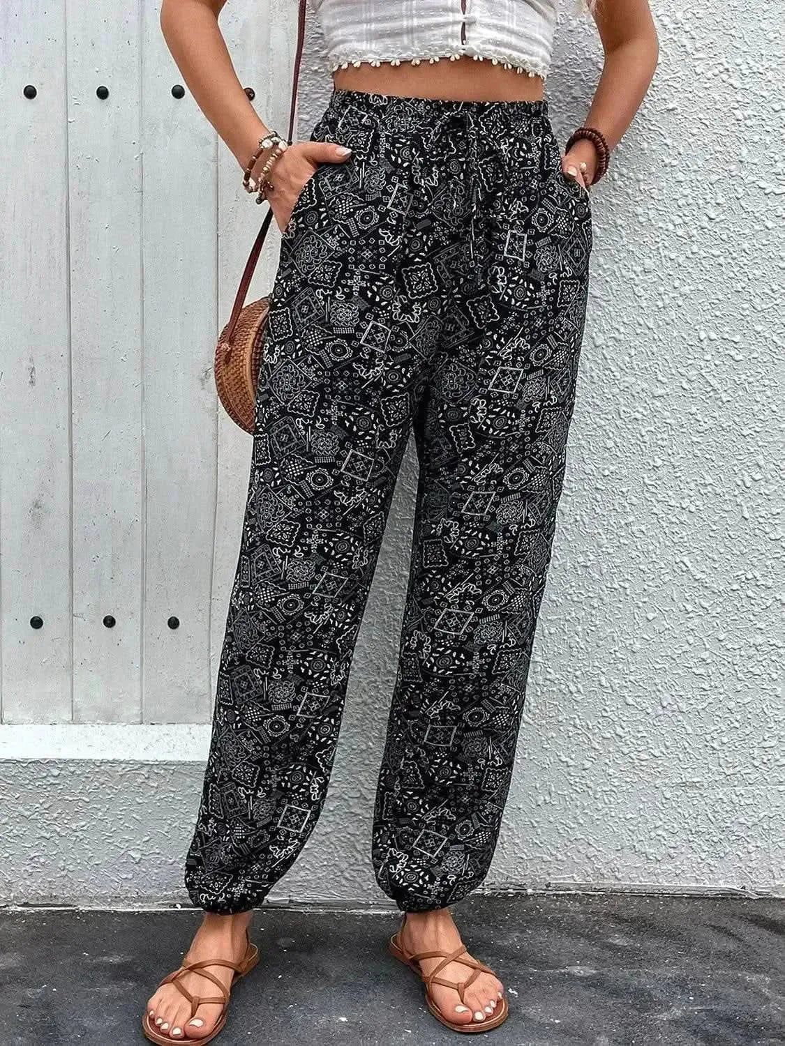 Perfee Printed High Waist Pants - Bad Moms Club