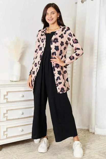 Double Take Printed Button Front Longline Cardigan - Bad Moms Club