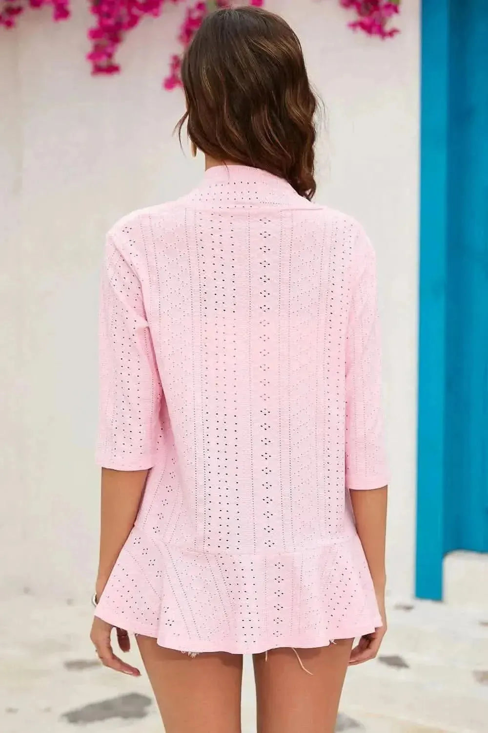 Eyelet Open Front Cardigan - Bad Moms Club