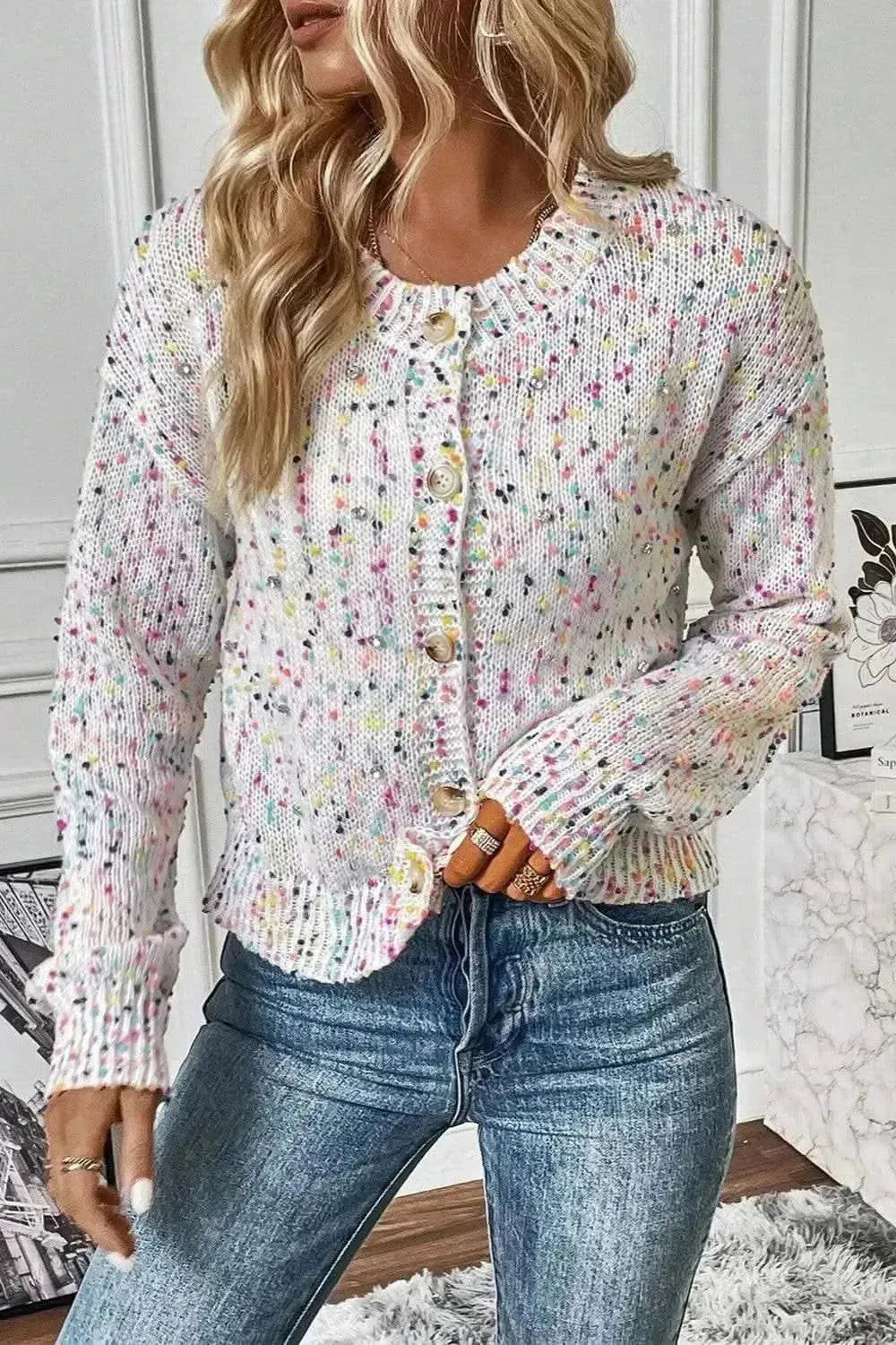 Confetti Button Up Long Sleeve Cardigan - Bad Moms Club