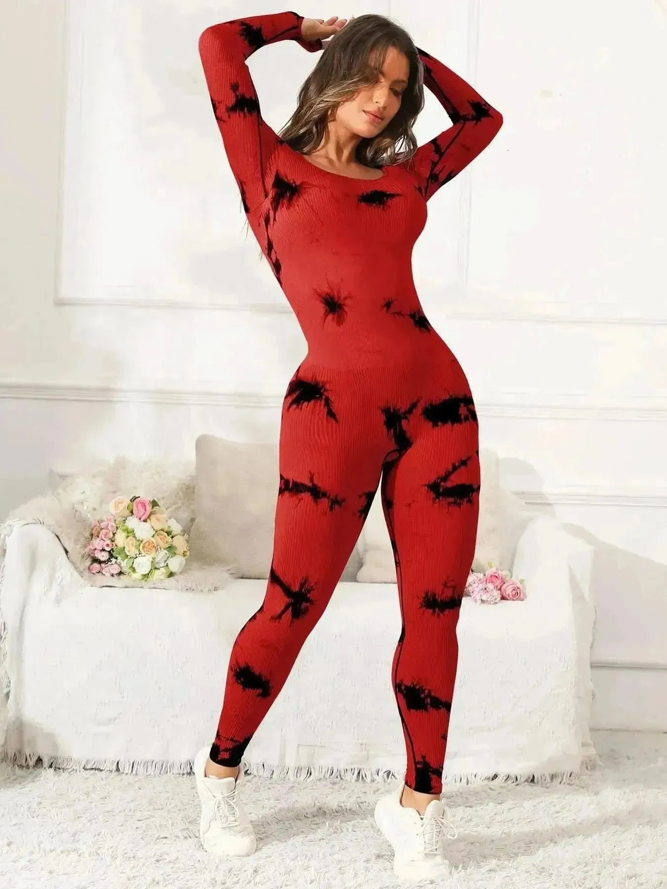 Scoop Neck Long Sleeve Active Jumpsuit - Bad Moms Club