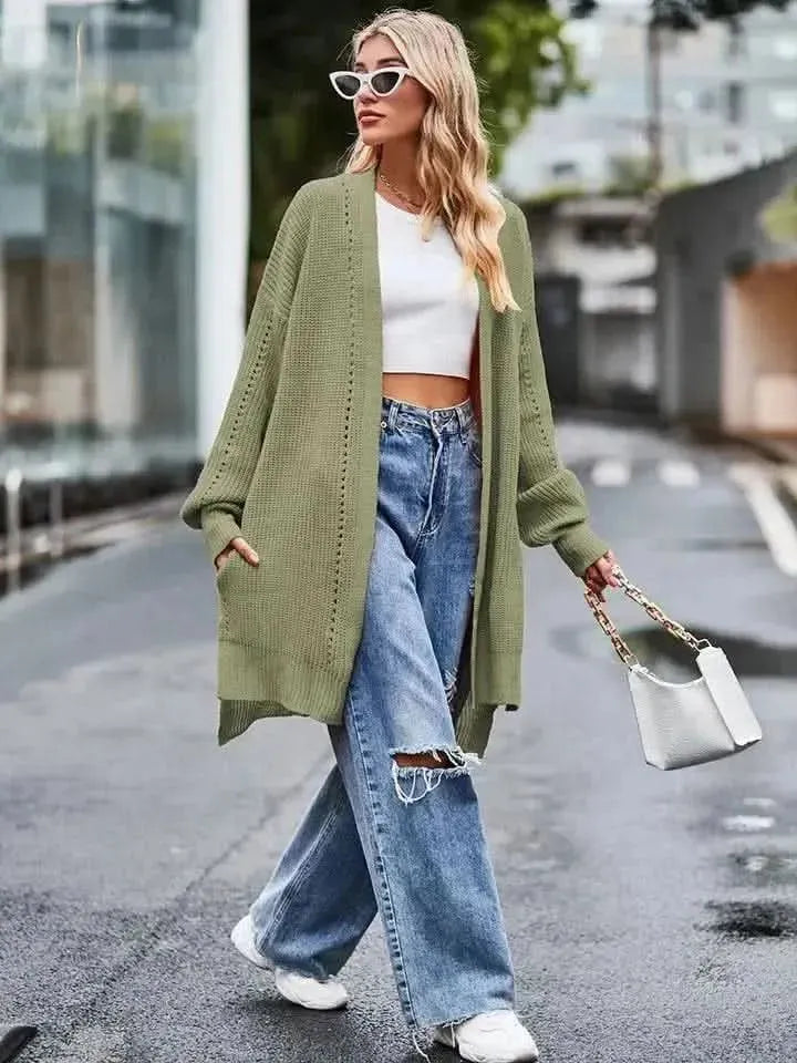 Long Sleeve Waffle-Knit Cardigan - Bad Moms Club