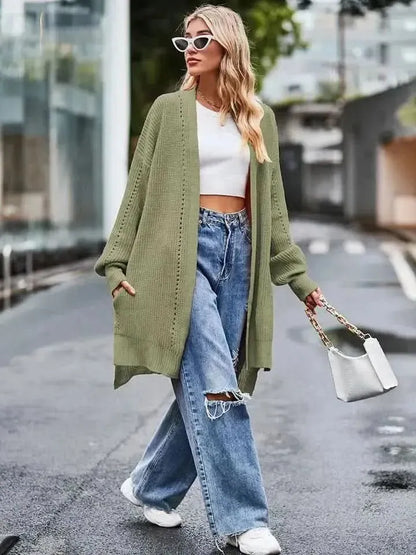 Long Sleeve Waffle-Knit Cardigan - Bad Moms Club