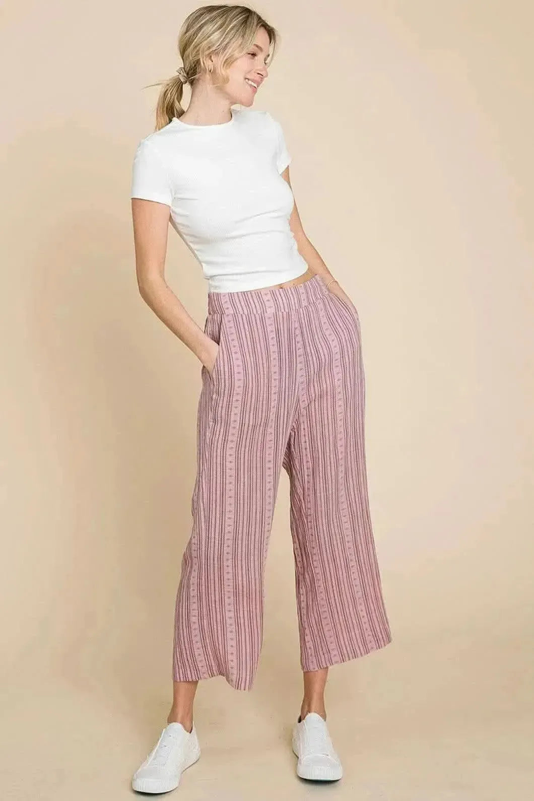 Cotton Bleu by Nu Lab Striped Elastic Waist Wide Leg Pants - Bad Moms Club