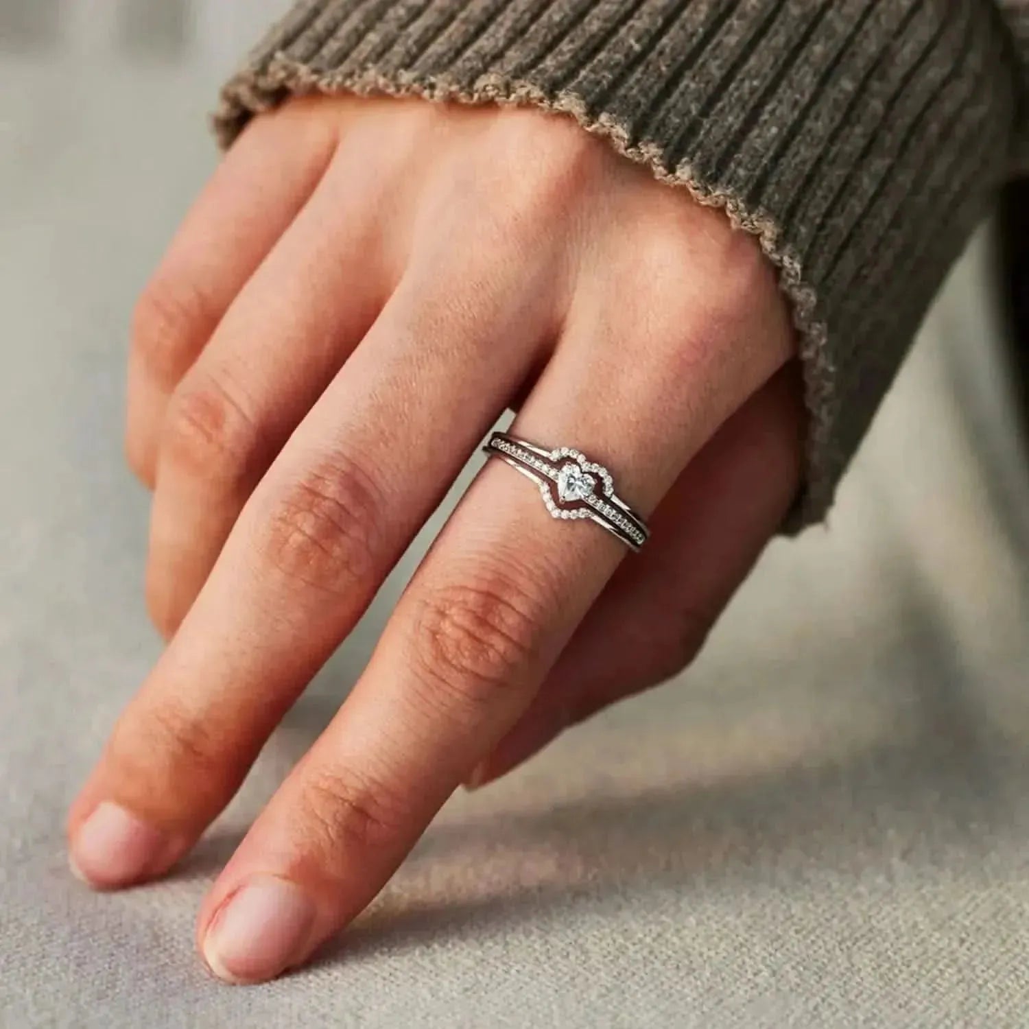 925 Sterling Silver Inlaid Zircon Heart Ring - Bad Moms Club