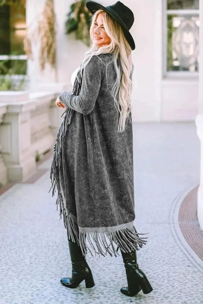 Fringe Detail Long Sleeve Cardigan - Bad Moms Club