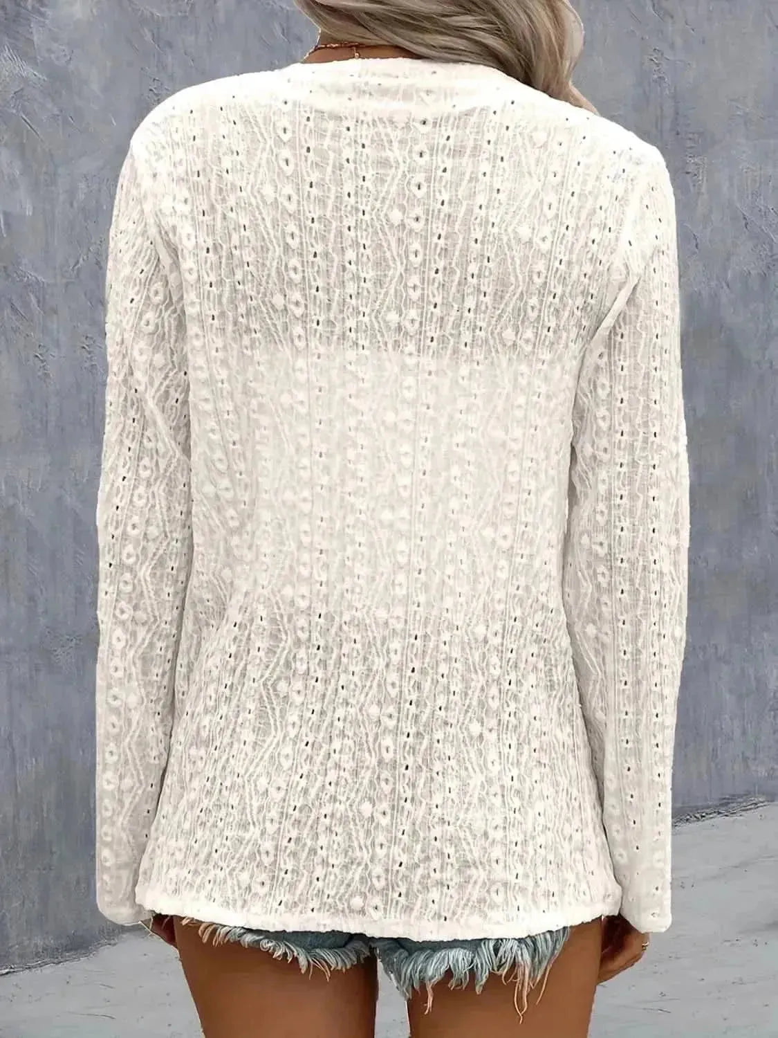 Eyelet Roll-Tab Sleeve Cardigan - Bad Moms Club
