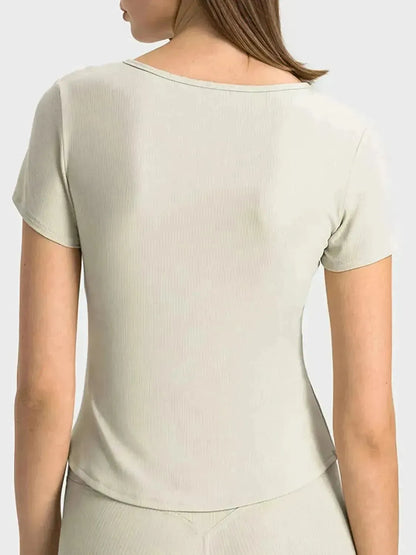 Notched Short Sleeve Active T-Shirt - Bad Moms Club