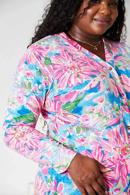 Double Take Floral Open Front Long Sleeve Cardigan - Bad Moms Club