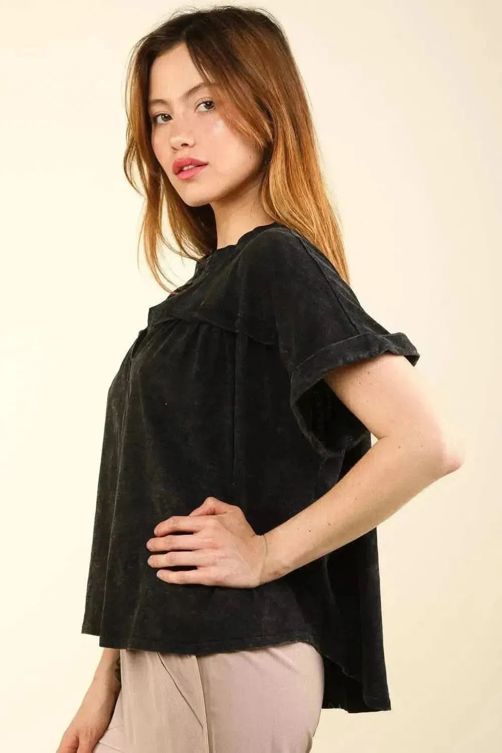 VERY J Nochted Short Sleeve Washed T-Shirt - Bad Moms Club