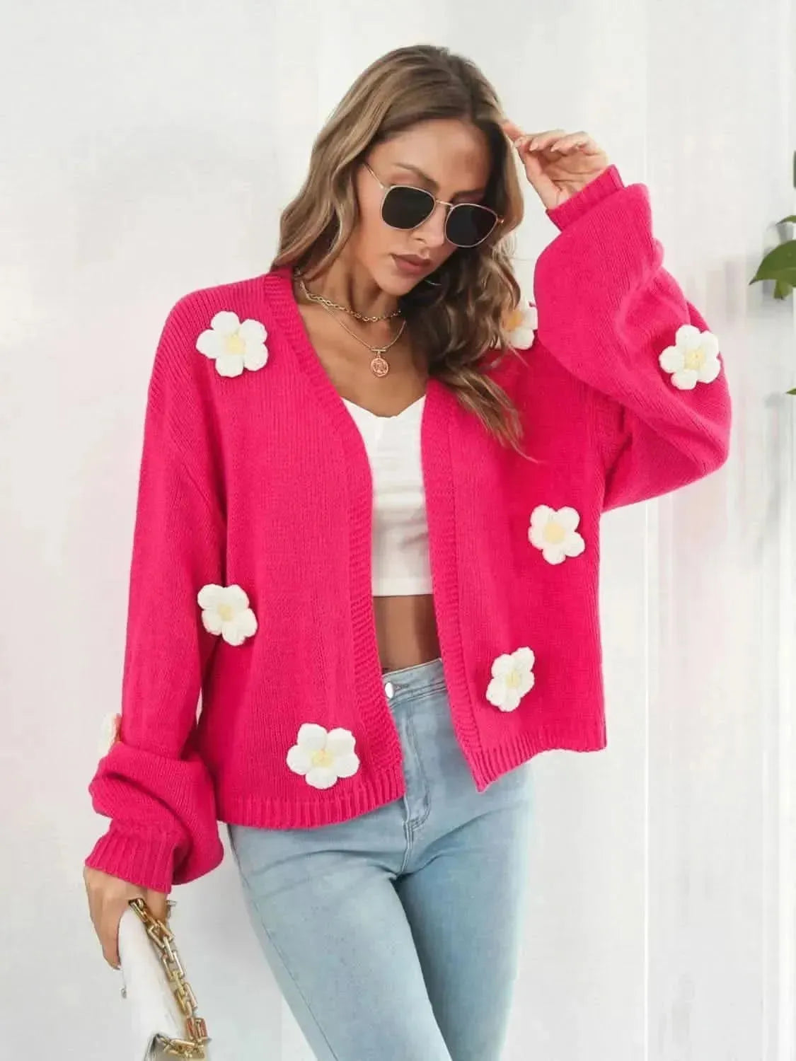 Floral Open Front Long Sleeve Cardigan - Bad Moms Club