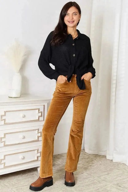 Double Take Waffle-Knit Collared Neck Dropped Shoulder Shirt - Bad Moms Club