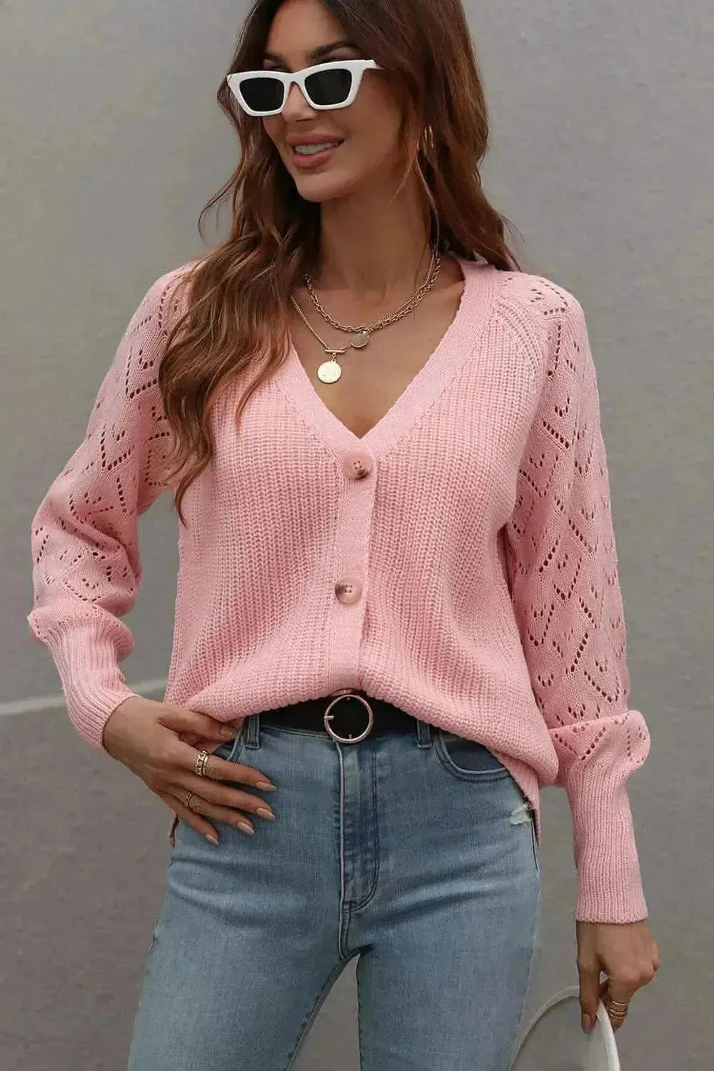 Rib-Knit Plunge Raglan Sleeve Cardigan - Bad Moms Club