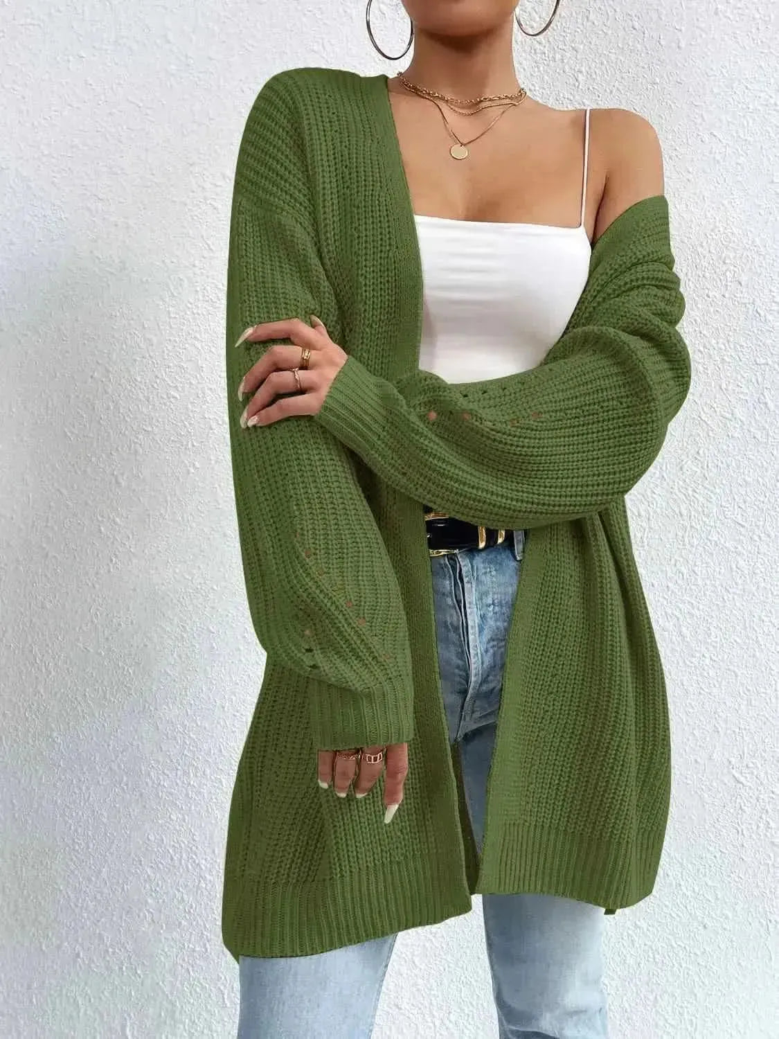 Open Front Dropped Shoulder Slit Cardigan - Bad Moms Club