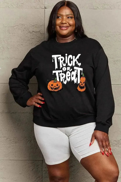 Simply Love Full Size TRICK OR TREAT Graphic Sweatshirt - Bad Moms Club