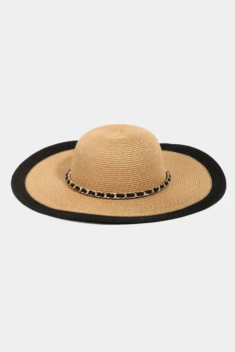 Fame Chain Black Trim Straw Hat - Bad Moms Club