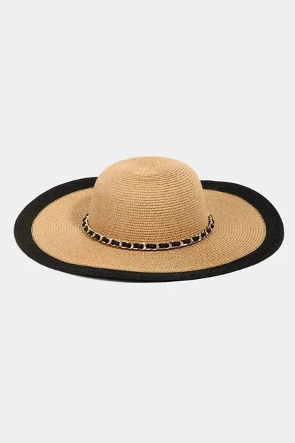Fame Chain Black Trim Straw Hat - Bad Moms Club