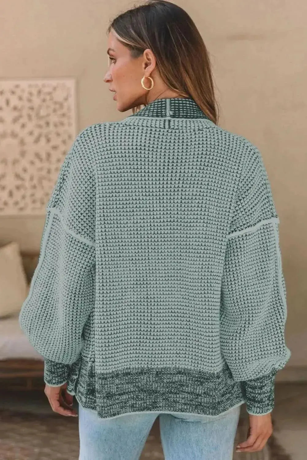 Waffle-knit Pocketed Open Front Cardigan - Bad Moms Club