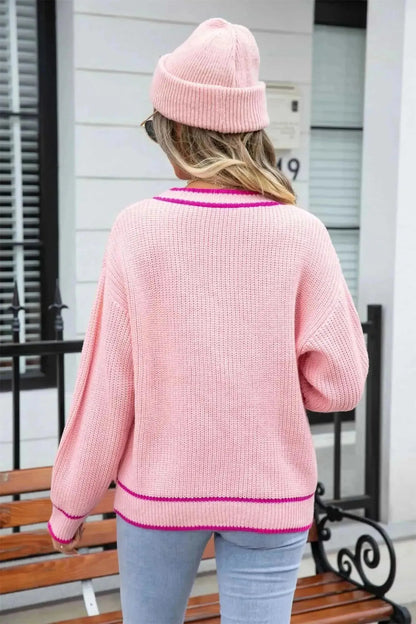 Waffle Knit V-Neck Cardigan with Pocket - Bad Moms Club