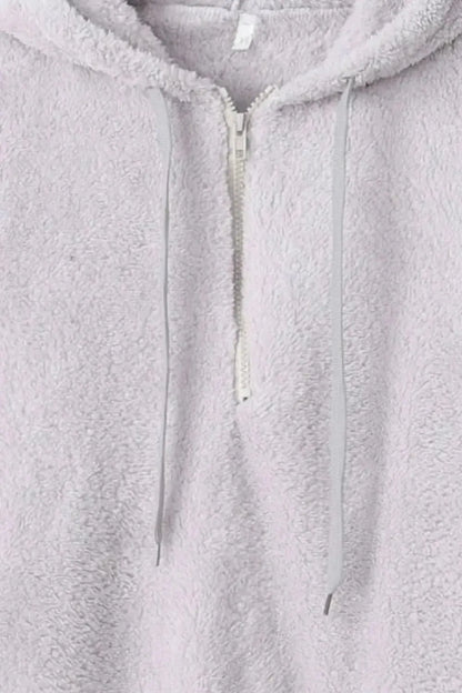 Full Size Quarter-Zip Drawstring Teddy Hoodie - Bad Moms Club
