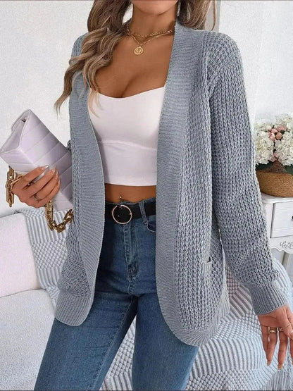Open Front Long Sleeve Cardigan with Pockets - Bad Moms Club