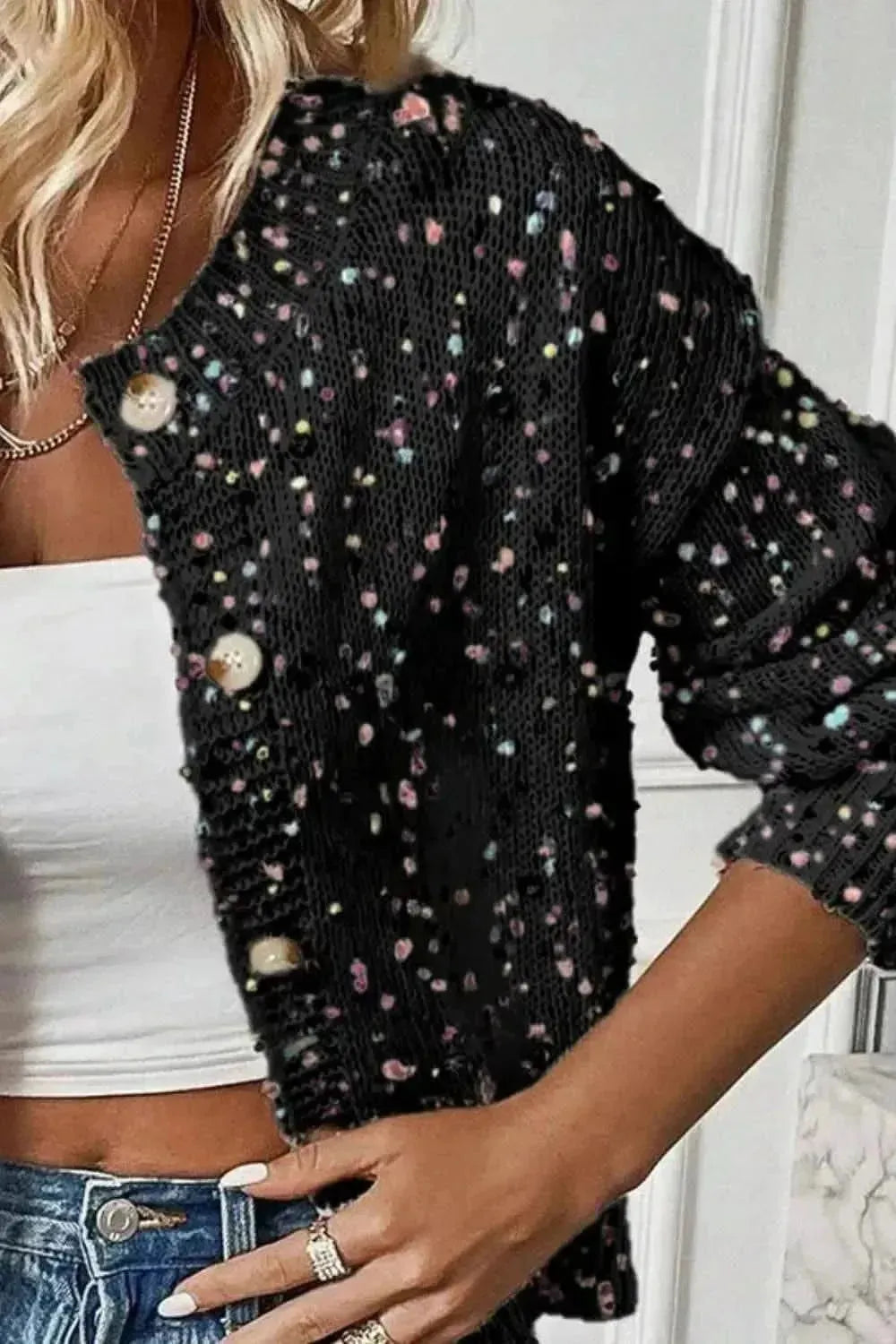 Confetti Button Up Long Sleeve Cardigan - Bad Moms Club