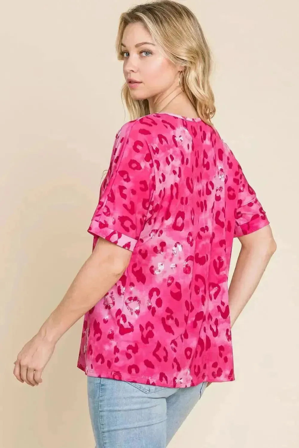 BOMBOM Leopard V-Neck Short Sleeve T-Shirt - Bad Moms Club