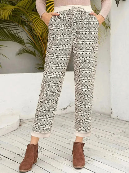 Ivy Lane Tied Printed Pants with Pockets - Bad Moms Club