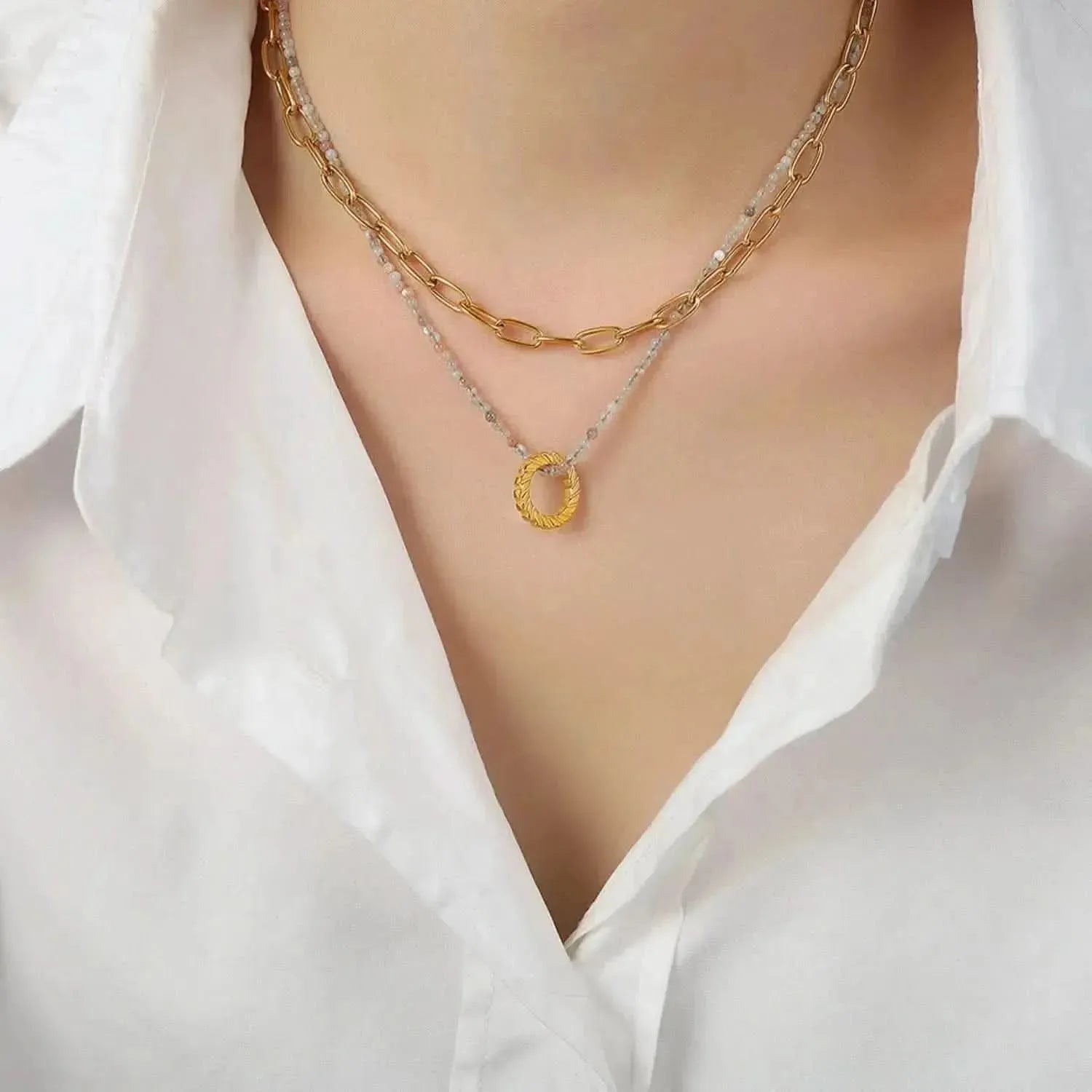 Beaded Double-Layered Titanium Steel Necklace - Bad Moms Club