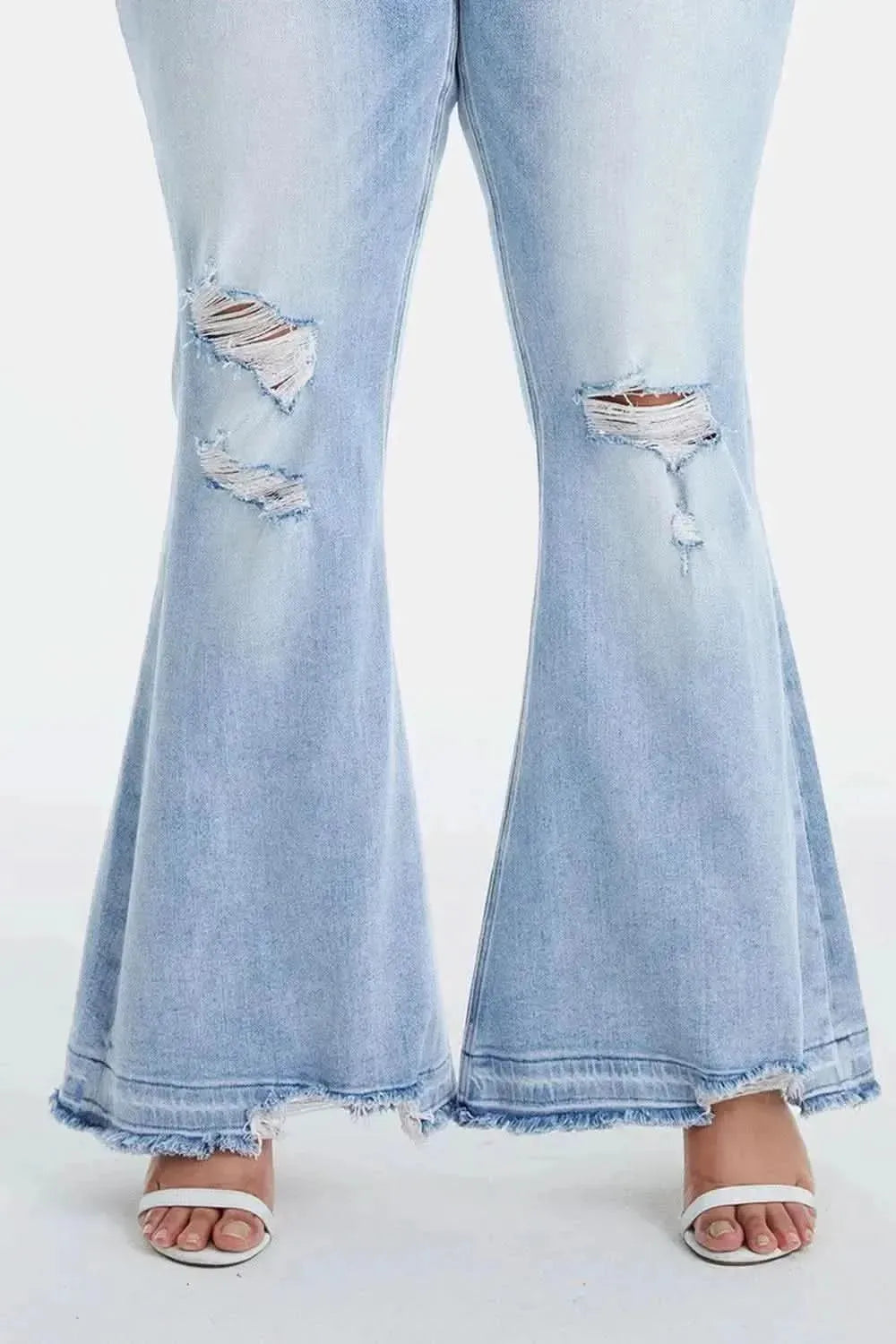BAYEAS Full Size Distressed Raw Hem High Waist Flare Jeans - Bad Moms Club