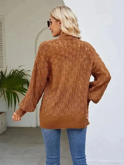 Openwork Open Front Lantern Sleeve Cardigan - Bad Moms Club