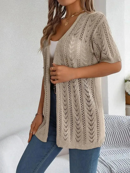 Openwork Open Front Half Sleeve Cardigan - Bad Moms Club