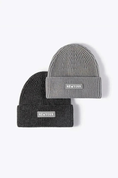 NEWYORK Patch Rib-Knit Cuffed Beanie - Bad Moms Club