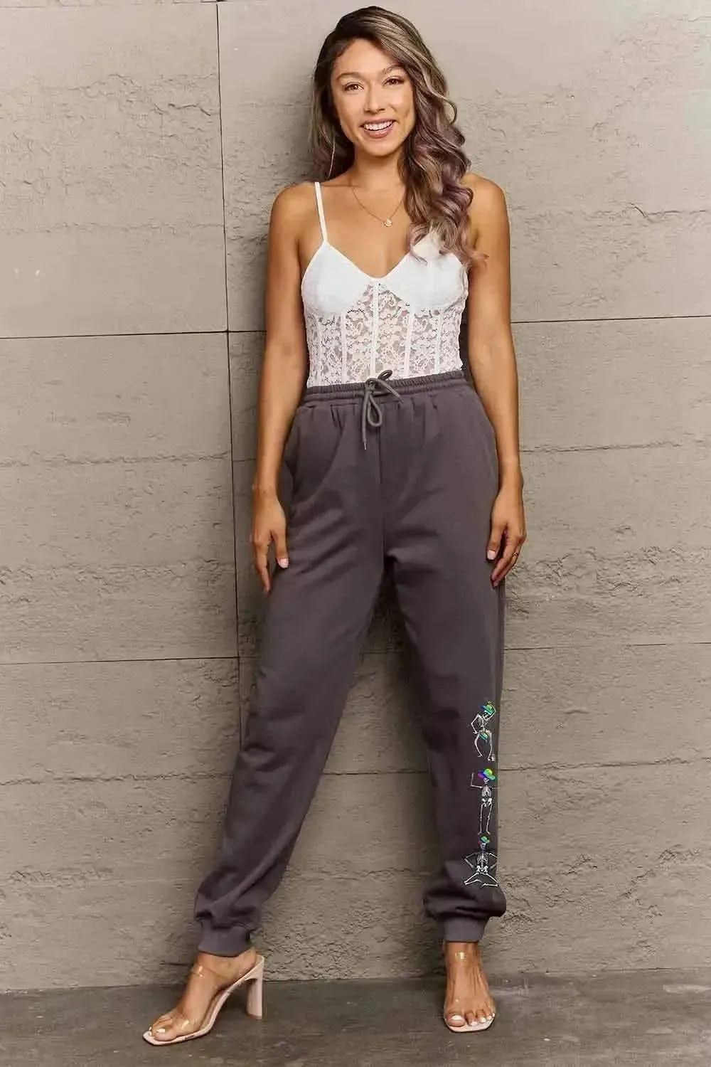 Simply Love Full Size SKELETON Graphic Sweatpants - Bad Moms Club