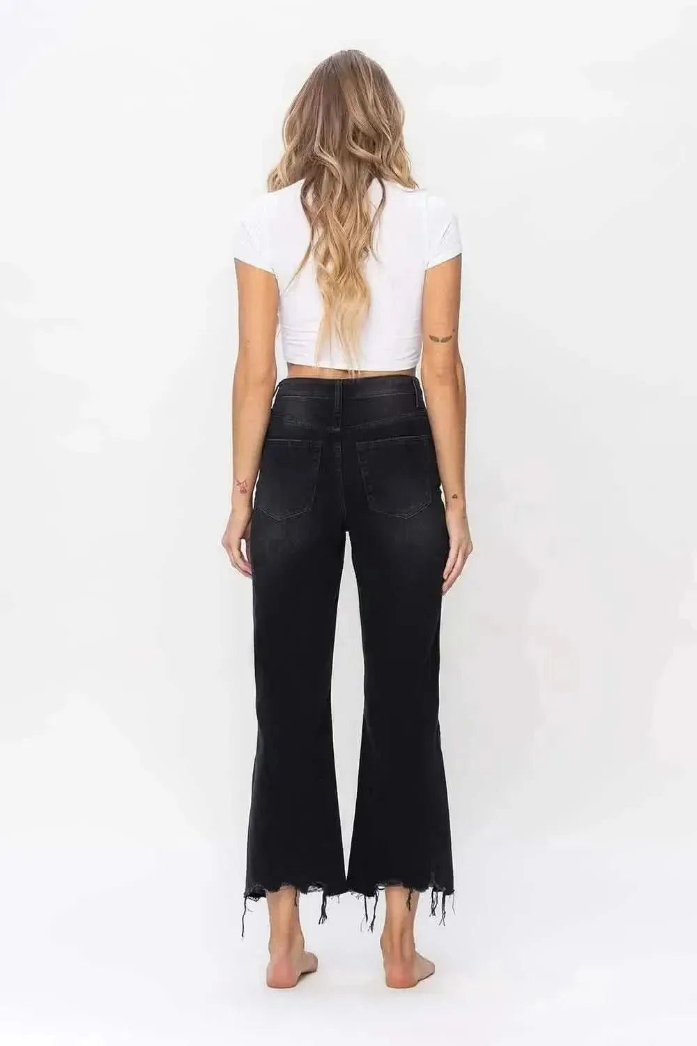 Vervet by Flying Monkey Vintage Ultra High Waist Distressed Crop Flare Jeans - Bad Moms Club