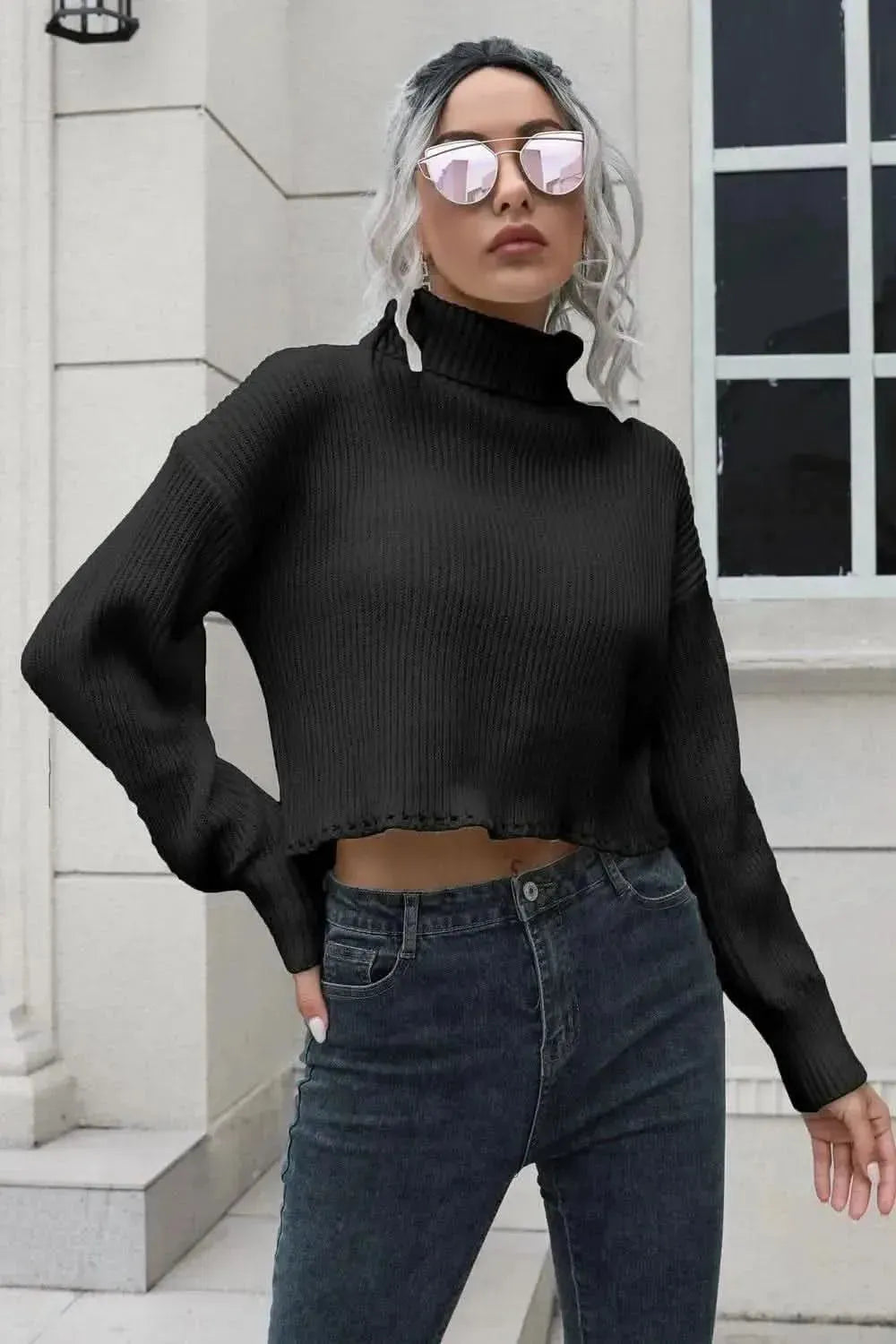 Turtleneck Dropped Shoulder Sweater - Bad Moms Club
