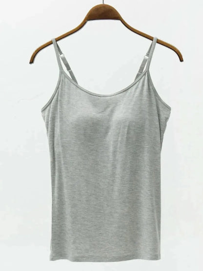 Full Size Adjustable Strap Modal Cami with Bra - Bad Moms Club