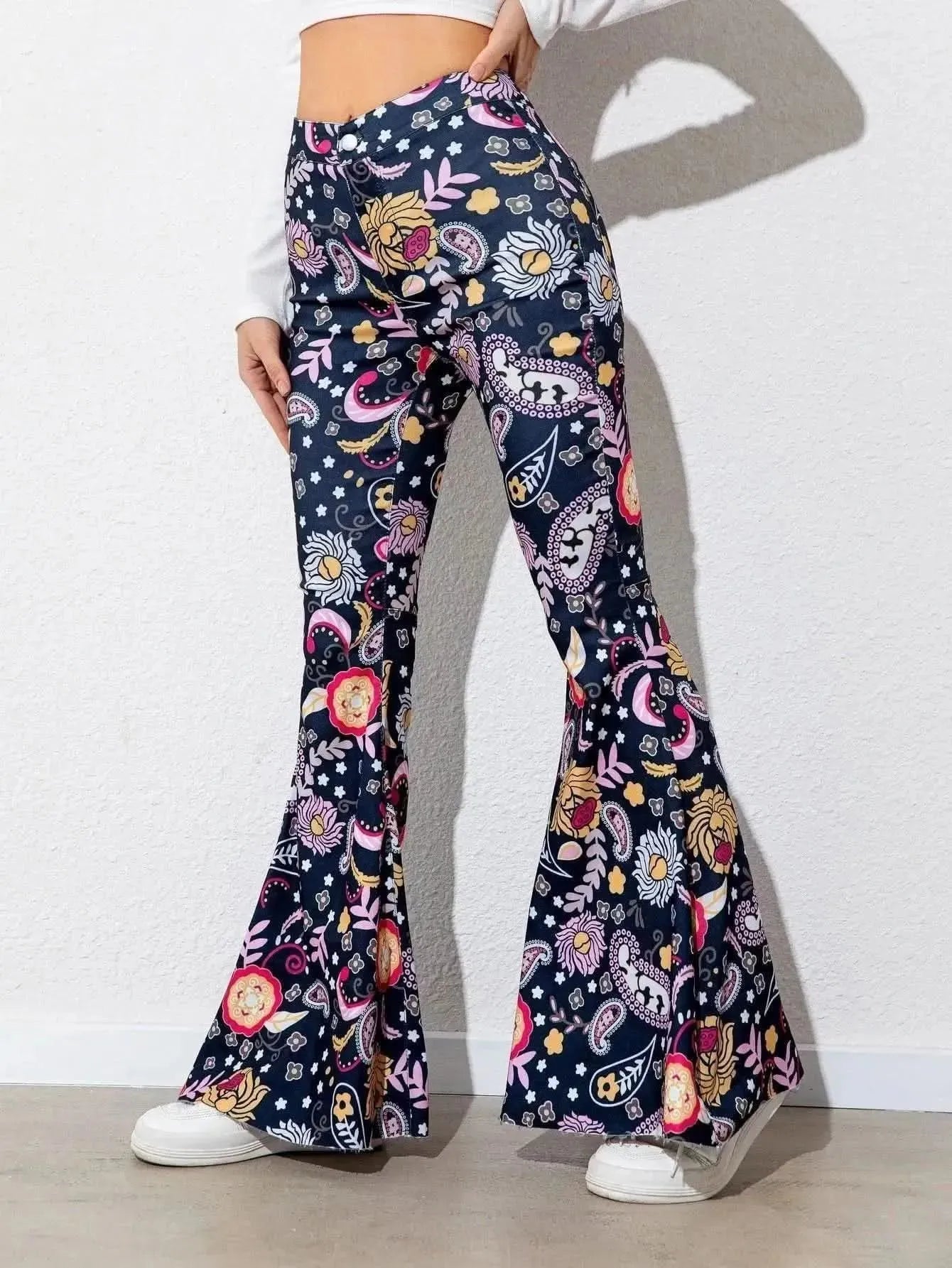 Floral High Waist Flare Leg Pants - Bad Moms Club